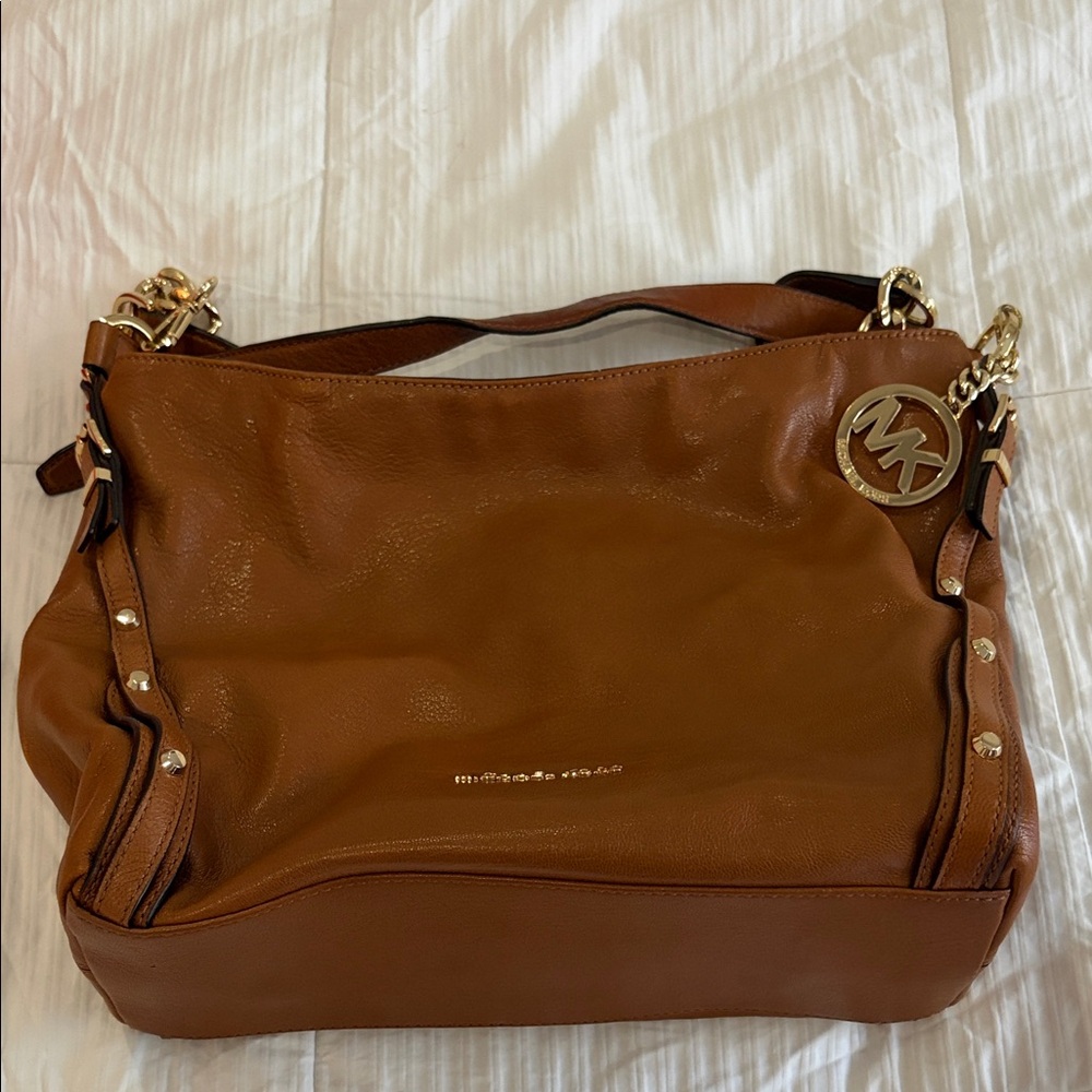 Michael Kors Tan Leather Shoulder Bag with Gold Accents